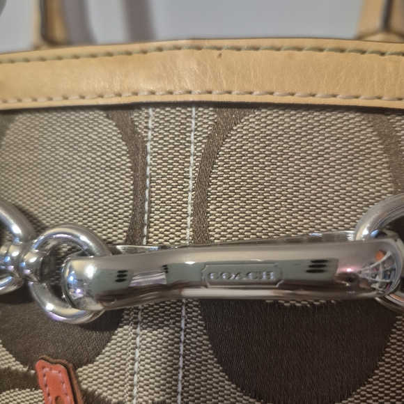 Coach Signature Canvas Coral Reef Appliqué Satchel - Tan & Mint - Picture 8 of 13